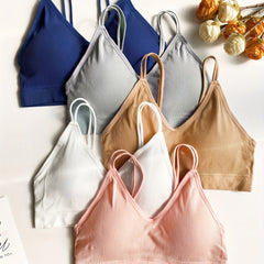 4pcs Ribbed Wireless Bras Double Straps Everyday Bra Women's Lingerie