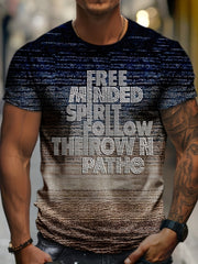 Men's Letter Print Sports T shirt Casual Stretch Round Neck Tee Shirt