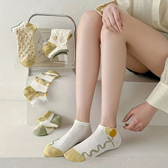 5 Pairs Floral Print Low Cut Ankle S Women Stockings Hosiery