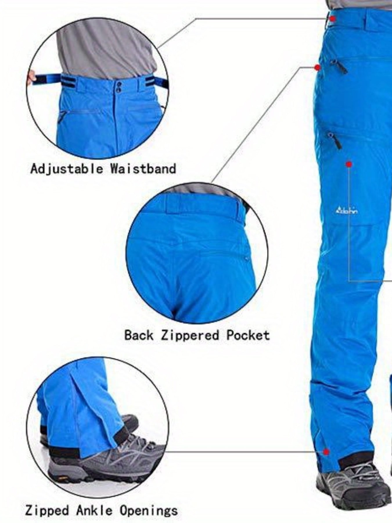 Men's Thermal Ski Pants Windproof Thick With Zippered Pockets