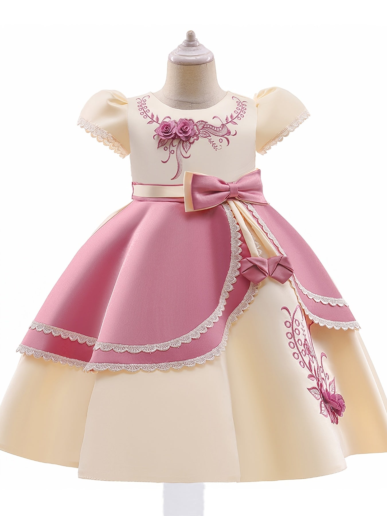 Girls Princess Dress Embroidered Flower Lace Dress Performance Dress