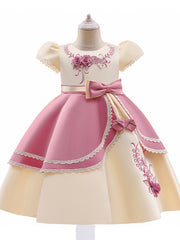 Girls Princess Dress Embroidered Flower Lace Dress Performance Dress