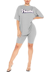 Hustle Print Short Sleeve T-shirt & Biker Shorts Set