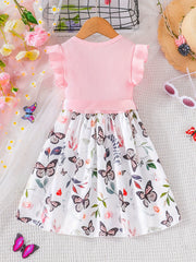 Toddler Girls Butterfly Graphic Princess Dress For Party Vacation