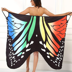 Butterfly Print Surplice V Neck Cover Up High Strech Sleeveless Beach Cover Dres