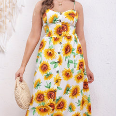Sunflower Print V Neck Cami Dress