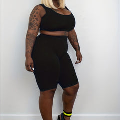 Plus Size Square Neck Crop Top & Knee Length Shorts Set