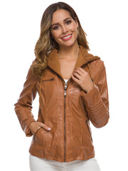 Women's Leather Jacket Solid Side Stripe PU Leather