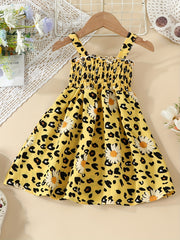 Toddler Girls Leopard Flowers Graphic Frill Trim Cami Dress