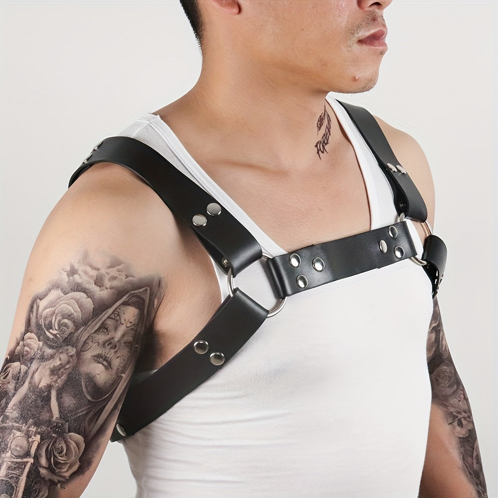 Men's Adjustable PU Leather Chest Harness for Cosplay Party