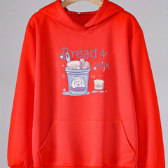 Girls Cartoon Bread Pattern Hooded Sweatshirt for Outdoor Activities