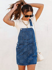 Floral Casual Denim Dress with Patch Pockets