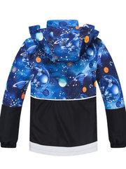 Boys Starsky Splicing Rain Jacket For Kids Waterproof Coat With Removable Hood
