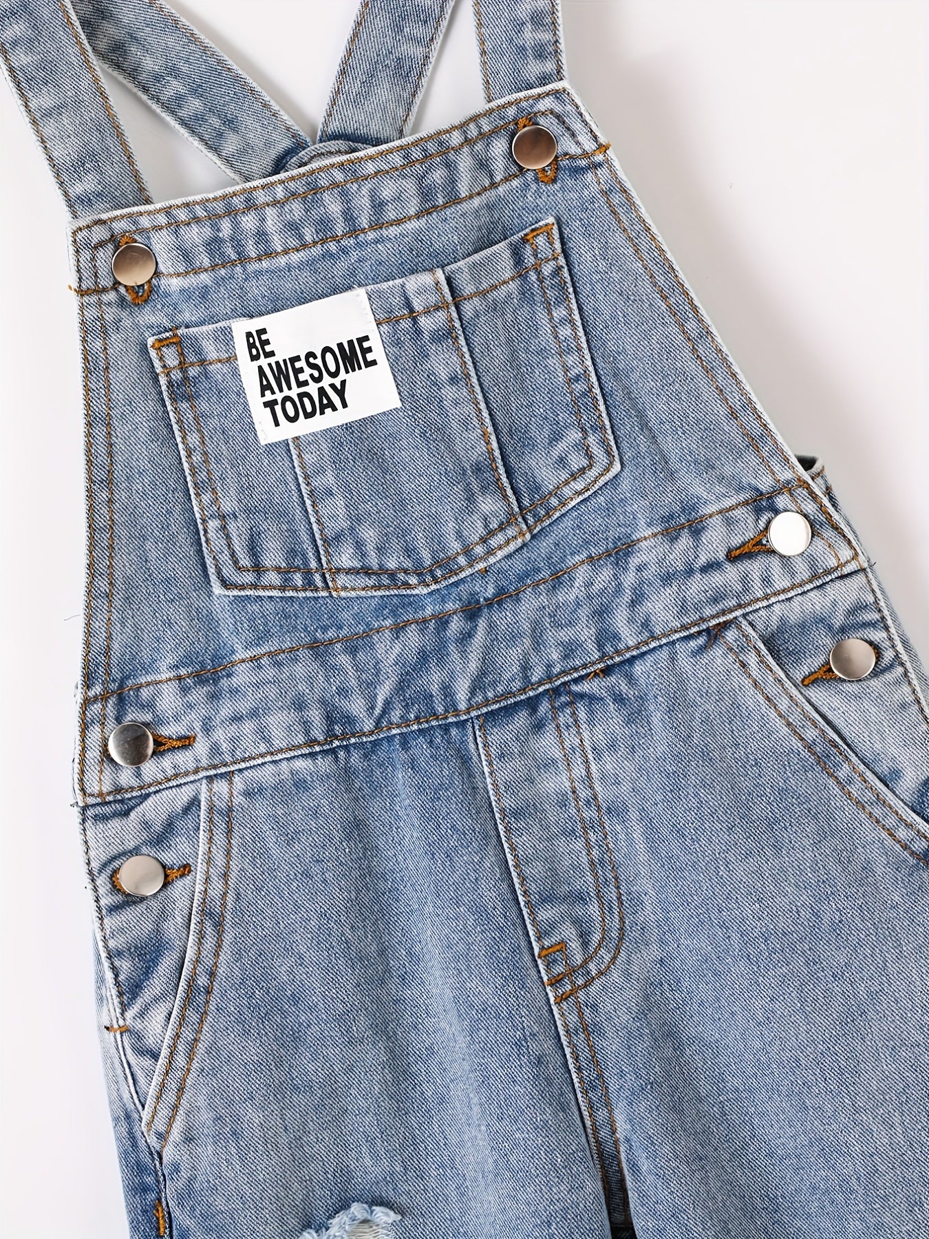 Boys Ripped Letter Print Denim Suspender Pants