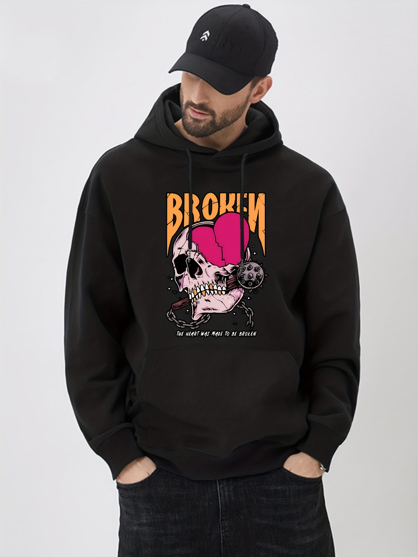 Anime Skull & Broken Heart Hoodie Men's Graphic Pullover