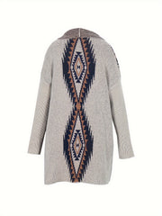 Women's Plus Geometric Print Long Sleeve Cardigan