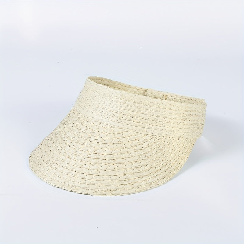 Women's Khaki Frayed Edges Visor Hat Lightweight Wide Brim Sunscreen Beach Cap