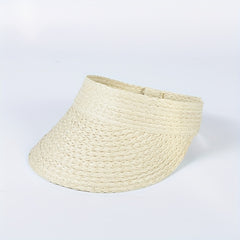 Women's Khaki Frayed Edges Visor Hat Lightweight Wide Brim Sunscreen Beach Cap