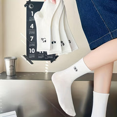 5 Pairs Expression Print Socks Cute Cartoon Crew Socks Women's Stockings