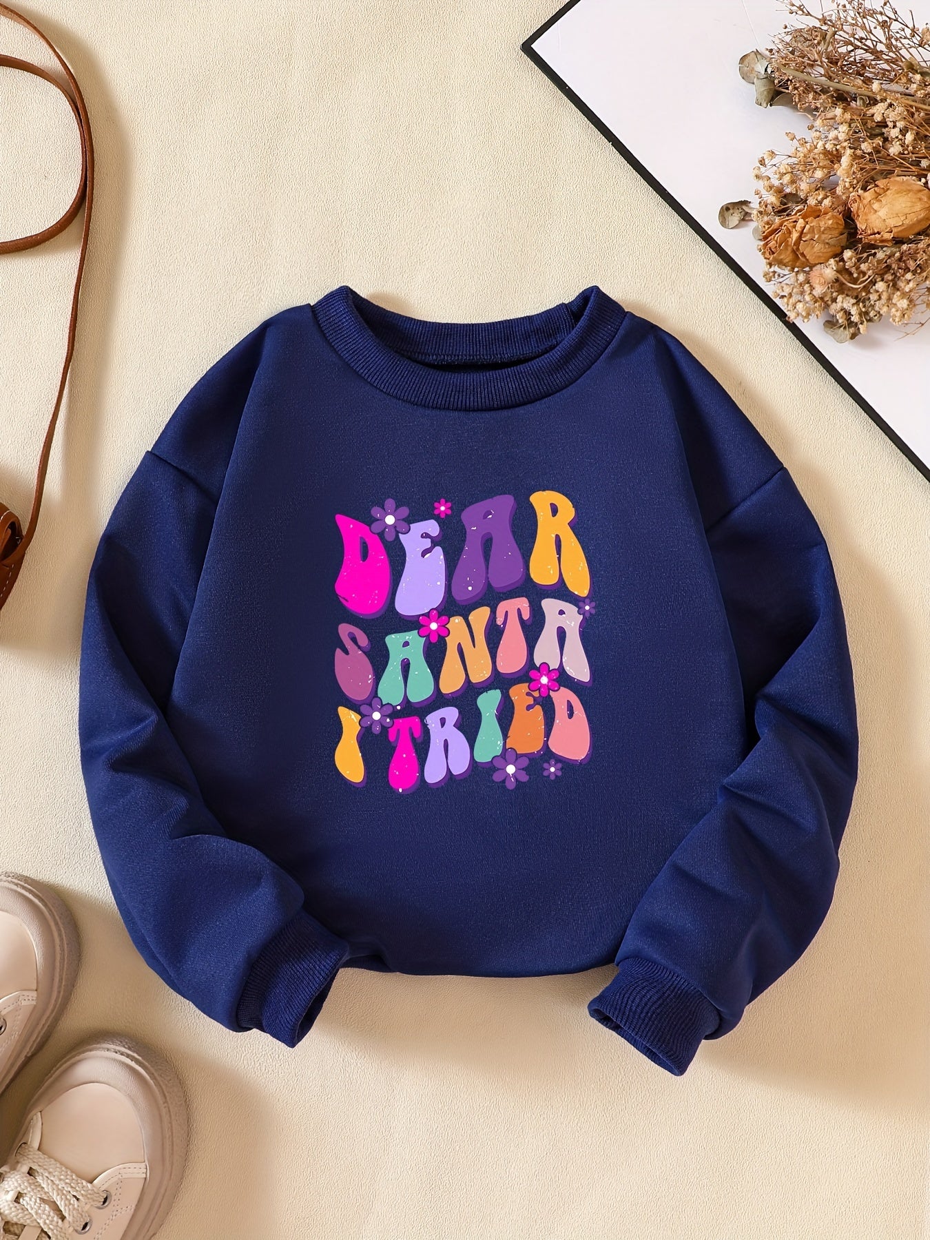 Girls' DEAR SANTA Print Sweatshirt Long Sleeve Pullovers