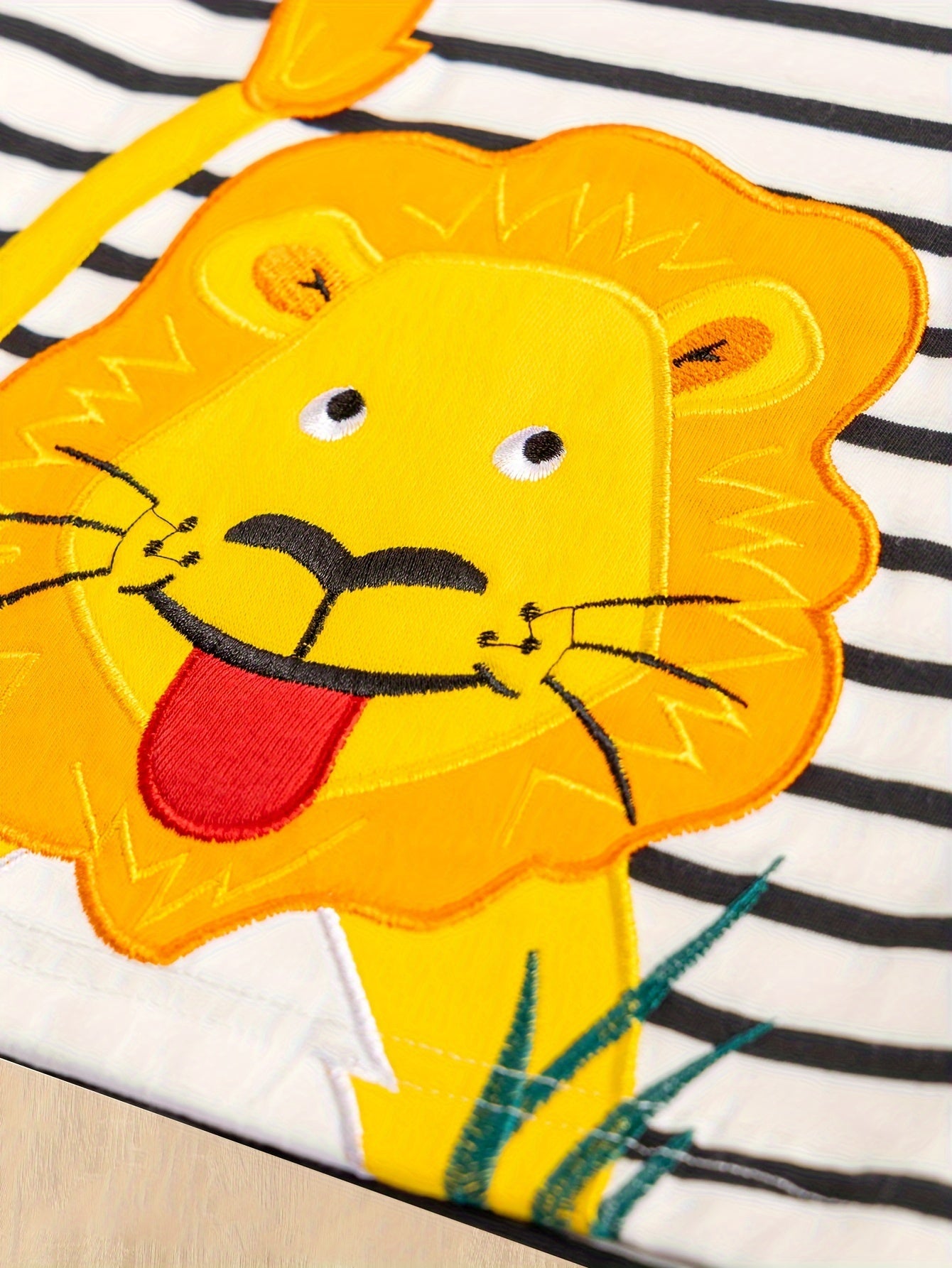 Boys Cartoon Lion Long Sleeve T shirt Striped Cotton Top