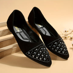 Women's Rhinestone Decor Flat Shoes Point Toe Work Shoes