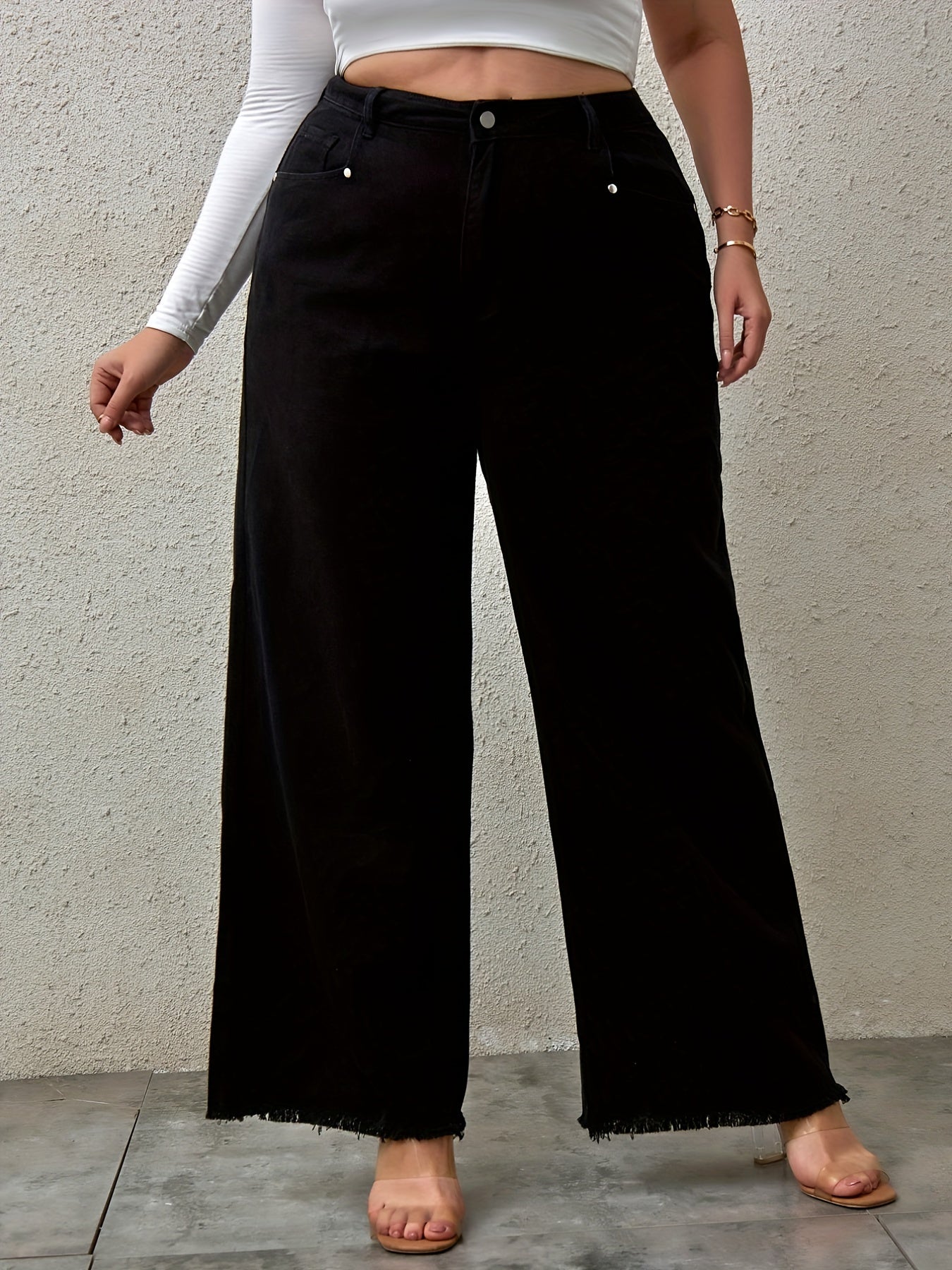 Fringe Trim Wide Leg Jeans