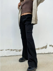 Solid Wide Leg Cargo Pants Casual Versatile Pants With Pockets Women
