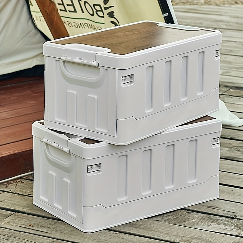 Collapsible Storage Box With Wooden Lid Large Capacity