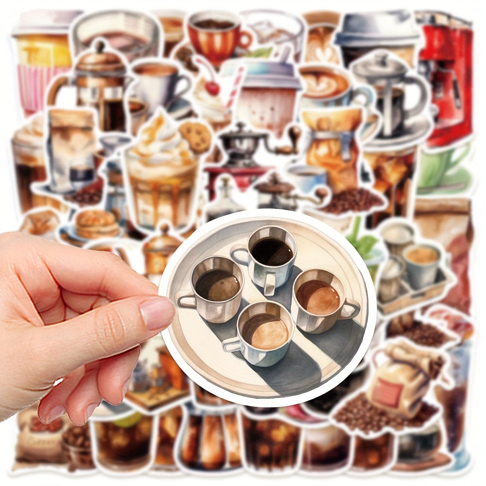 50pcs Coffee Stickers For Laptop Helmet Desktop Water Cup Decoration