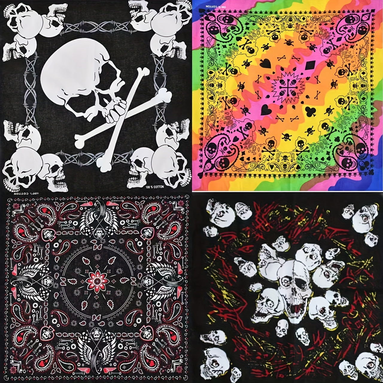 Hip Hop Skull Pattern Gradient Bandana Head Wrap