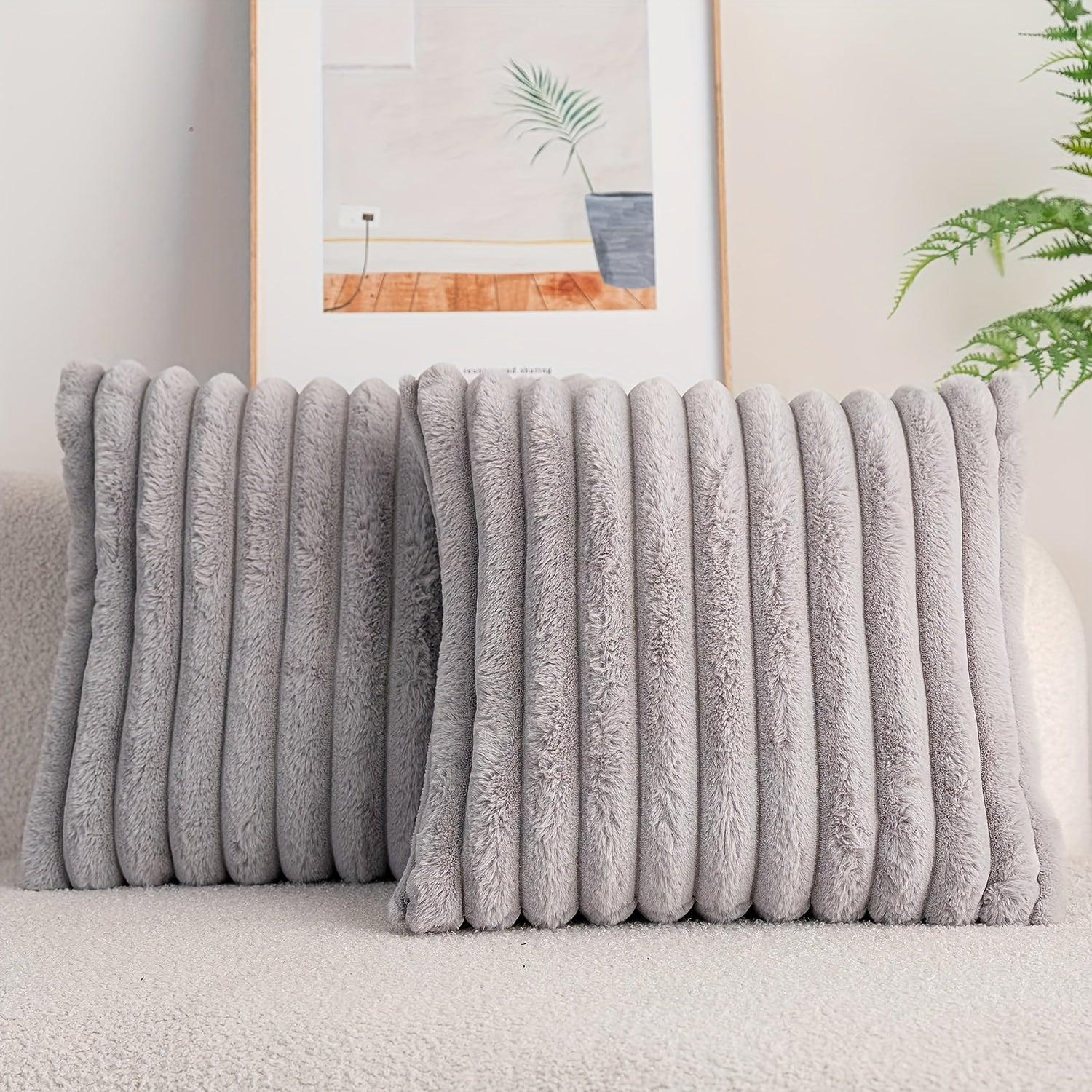 2pcs Double sided Faux Fur Plush Throw Pillow Covers