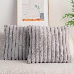 2pcs Double sided Faux Fur Plush Throw Pillow Covers