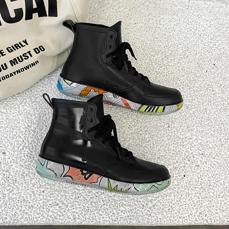 Women's Platform Waterproof Rain Boots Lace Up High Boots