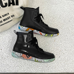 Women's Platform Waterproof Rain Boots Lace Up High Boots