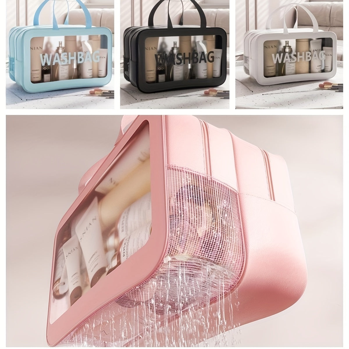 2 In 1 Large Clear Travel Toiletry Bag Makeup Cosmetics Skin Care Waterproof