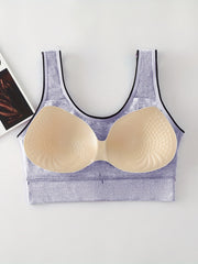 Casual Sports Bra Women's Plus Letter Tape Solid Round Neck