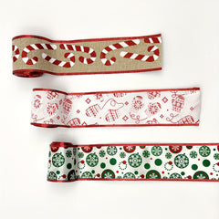 4.57m Christmas Candy Wired Edge Ribbon Red Candy Cane Fabric Craft Ribbon