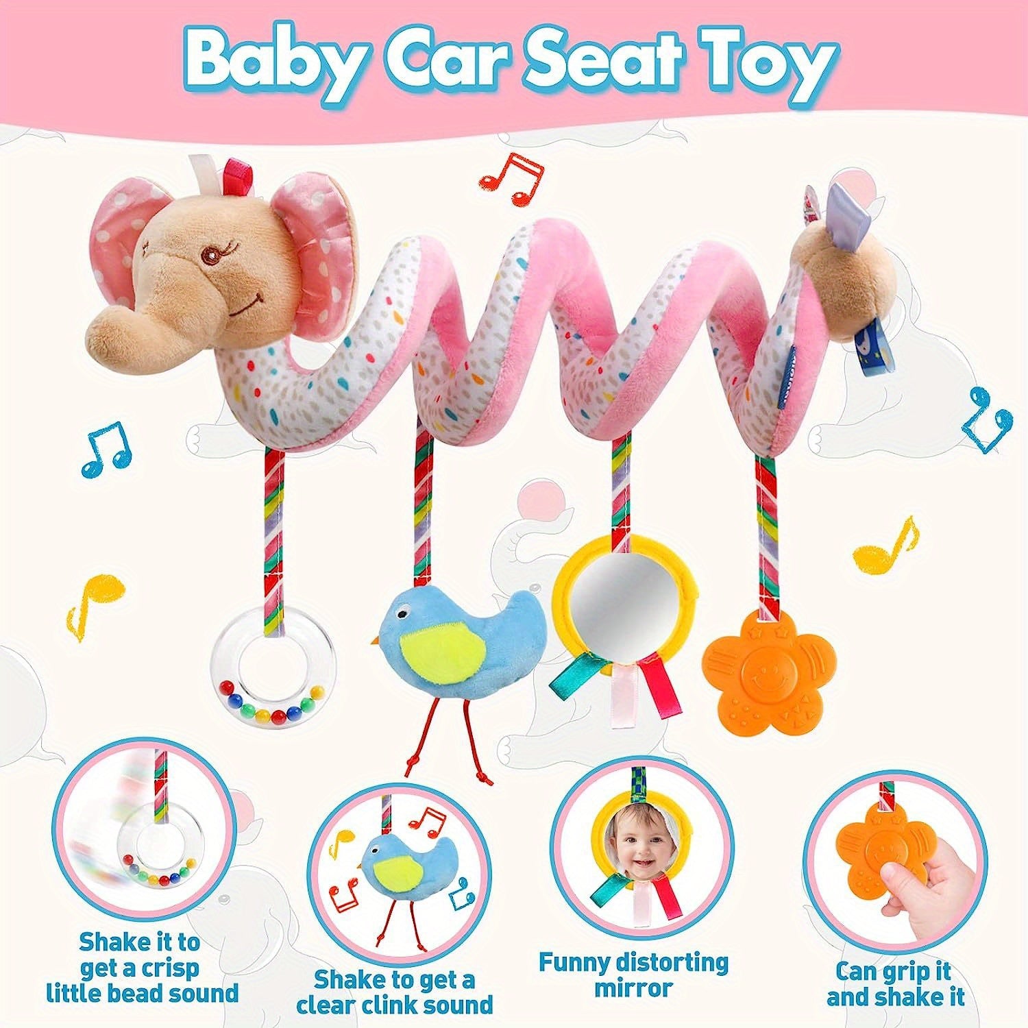 Baby Car Seat Toys Stroller Mobile Toy For Boys Girls Spiral Hanging Plush Toys