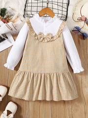 Toddler Girls Plaid Bowknot Dress Long Sleeve Fall Winter Outfit