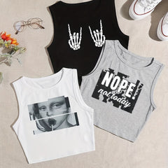 Set of 3 Y2K Graphic Print Crop Tank Tops