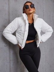 Button Front Zip Up Padded Coat Winter Outerwear