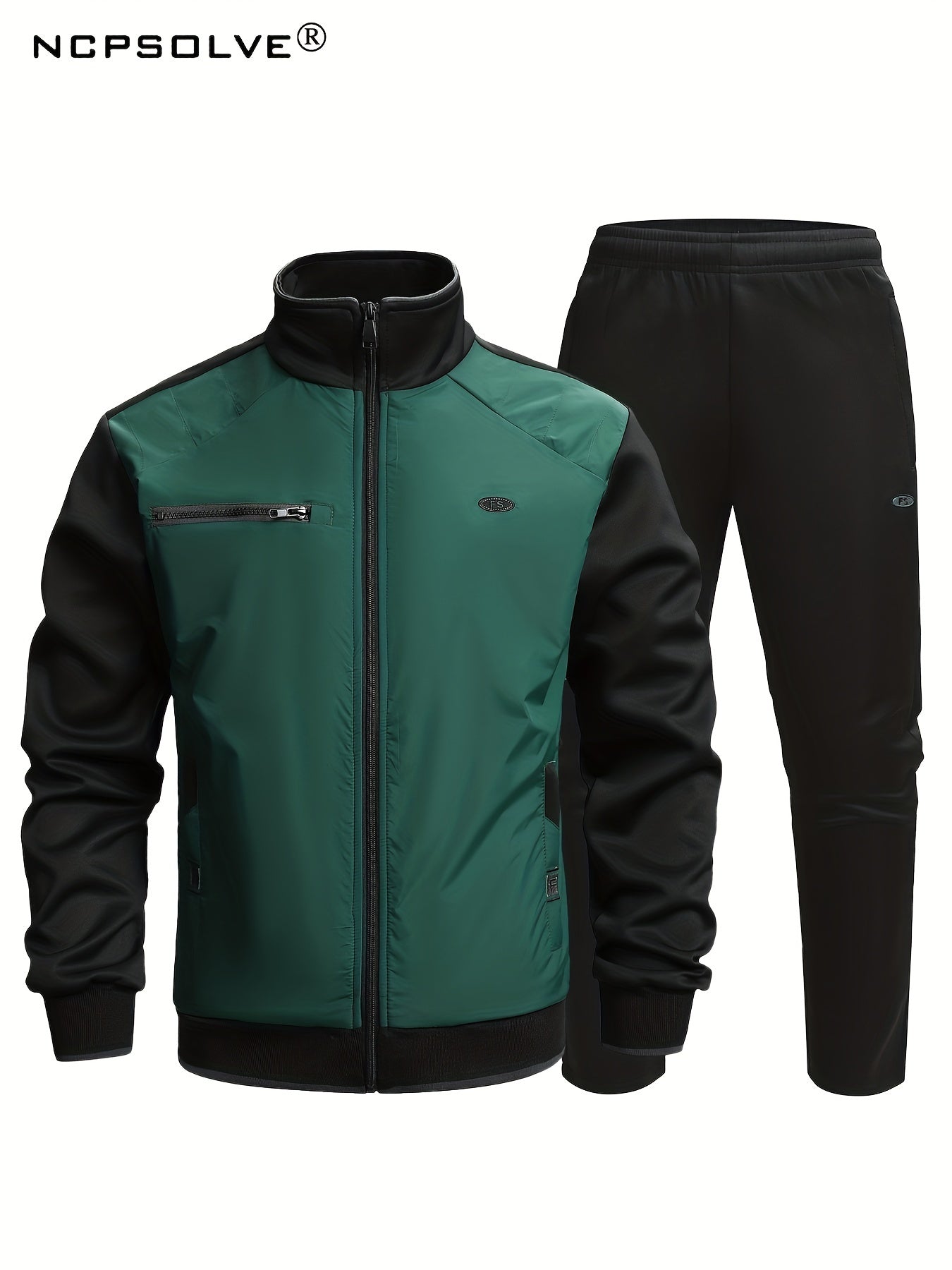 Men's Stand Collar Zip Up Jacket & Stretch Pants Sports Suit