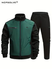 Men's Stand Collar Zip Up Jacket & Stretch Pants Sports Suit