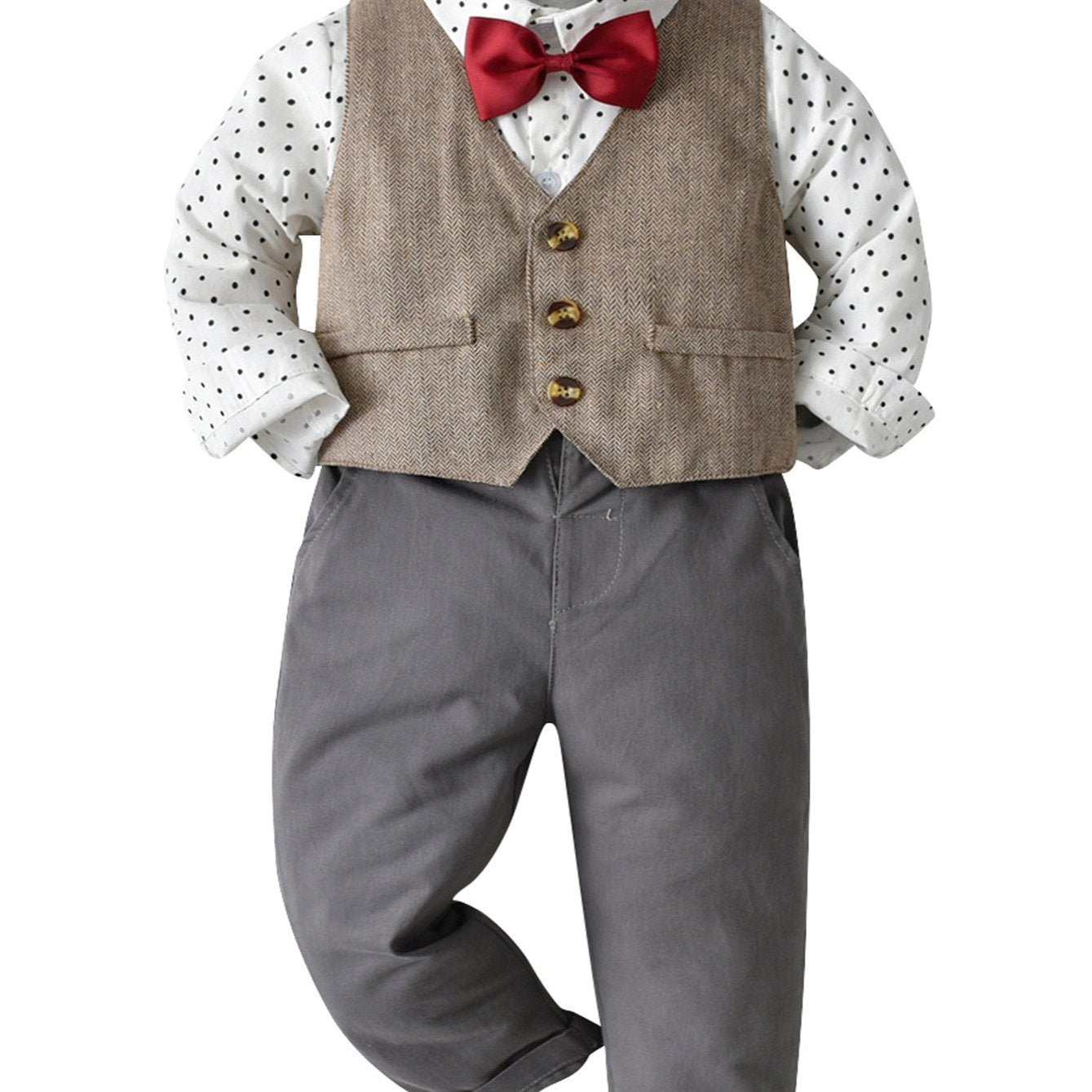 Boys Gentleman Outfit Button Up Shirt Pant Vest