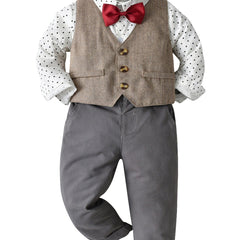 Boys Gentleman Outfit Button Up Shirt Pant Vest