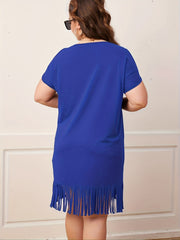 Casual Dress Women's Fringe Trim Cut Out Sleeve Round Neck