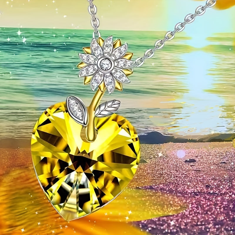 Girl's Sunflower Heart Necklace Pendant Romantic Christmas Gift