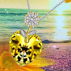 Girl's Sunflower Heart Necklace Pendant Romantic Christmas Gift