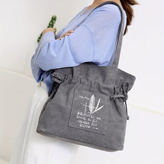 Retro Style Canvas Tote Bag Letter Print Shoulder Bag Large Capacity Handbag